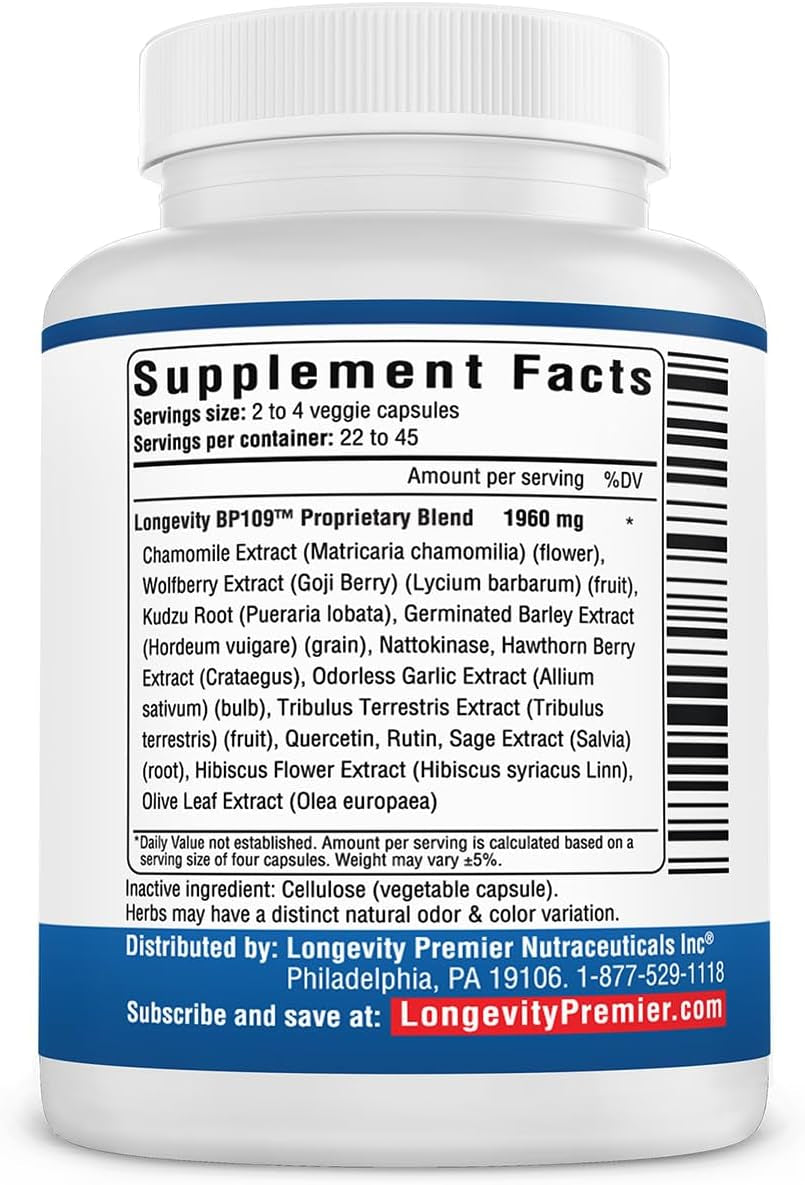 [3-Bottle Value Pack] Longevity Blood Pressure Formula - with 12+ Natural Herbs. Dietary Support Supplement