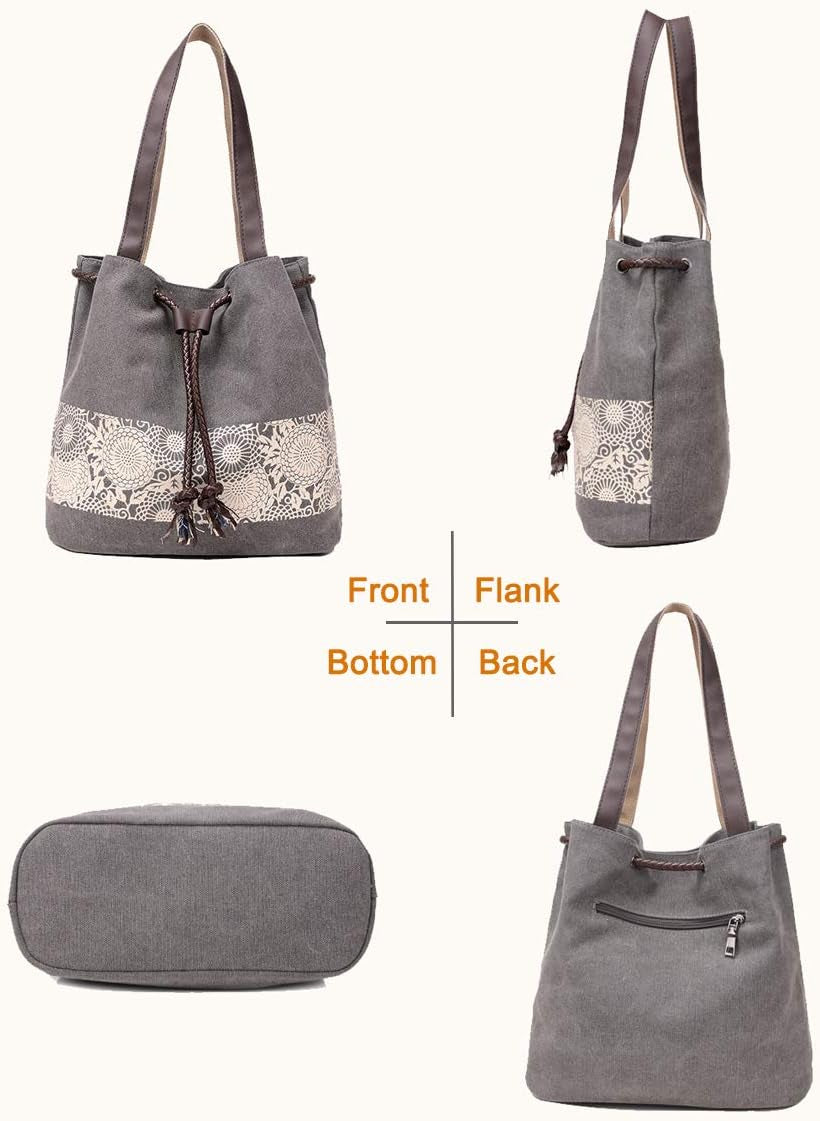 Women Printing Canvas Shoulder Bag Casual Handbags Purse Retro Tote