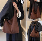 2PCS Brown Suede Bags for Women - Trendy Adjustable Strap Hobo Tote Shoulder Handbag, Fall Winter Faux Suede Purse with Pouch
