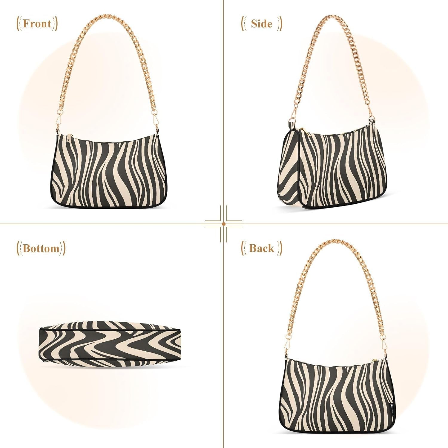 Shoulder Bags for Women Zebra Print Wave Seamless Hobo Tote Handbag Small Clutch Purse with Zipper Closure