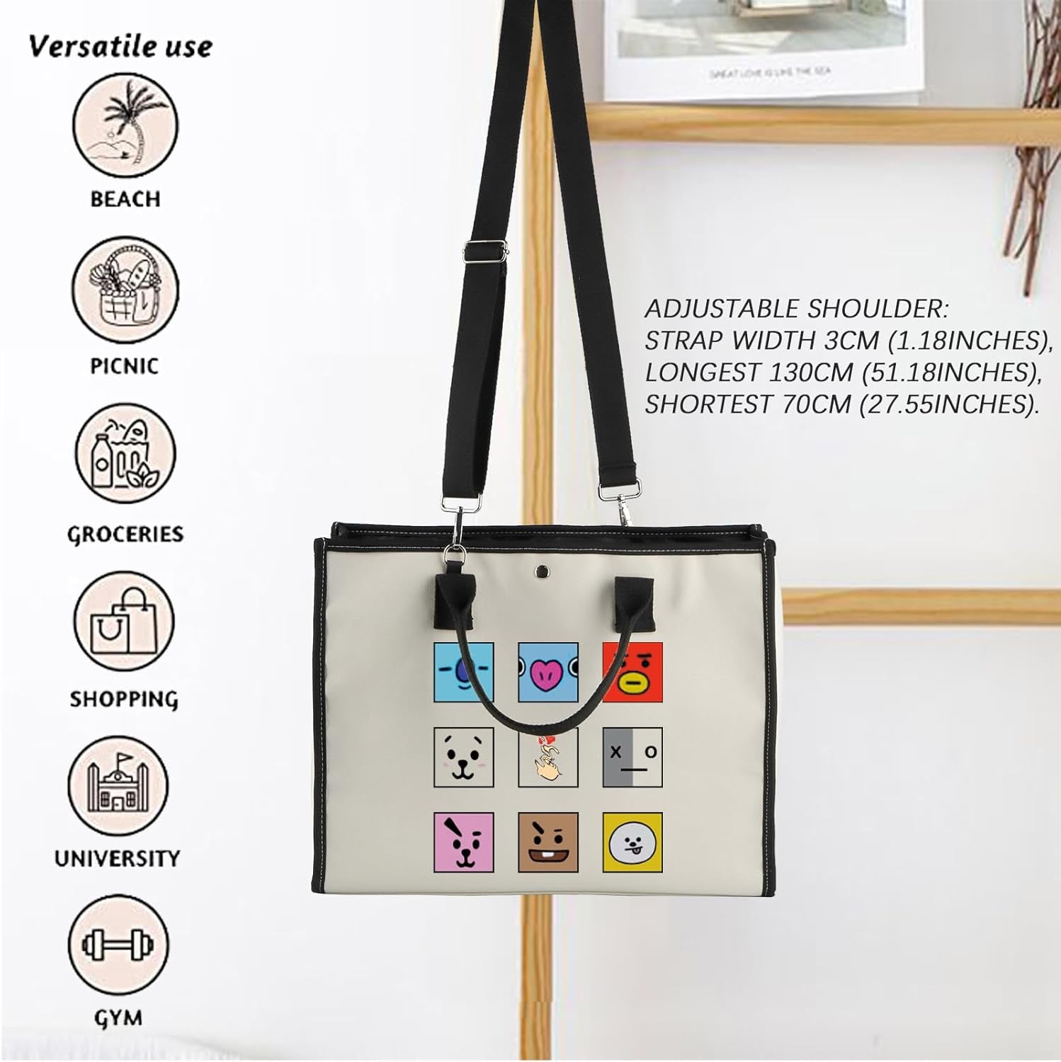 Korean Characters Tote Bag Army Boys Gift Purple Whale Tote Korean Inspired Shoulder Bag Army Members Fans Merch
