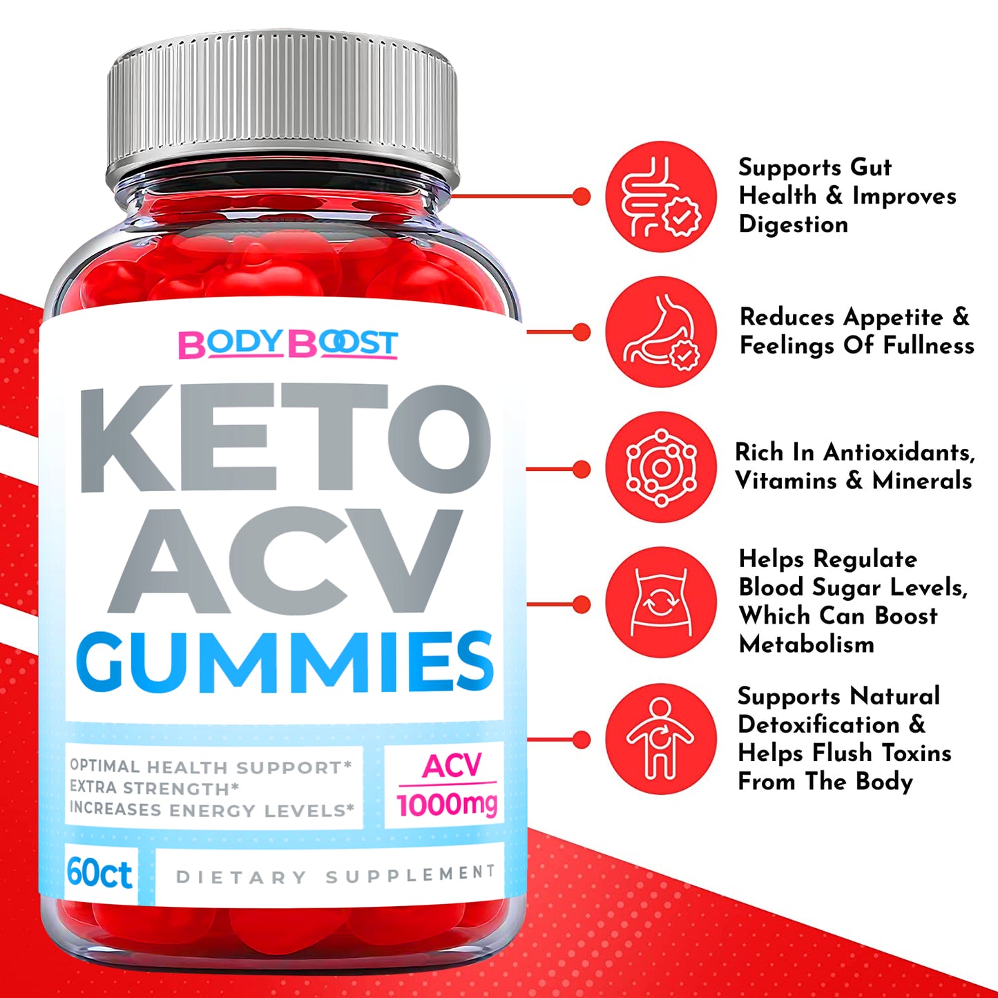 (1 Pack) Body Boost Keto Gummies - Body Boost ACV Gummies, Weight Loss-60 Gums