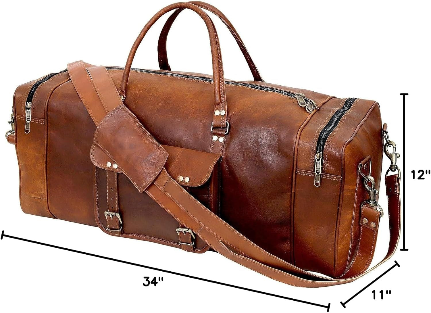 Leather Duffle Bag for Men Luggage Handmade Travel Bag Carry on Luggage Weekender Bags Overnight Gym Sports Cabin Holdall Bag for Airplanes Men and Women (34 Inch Brown)