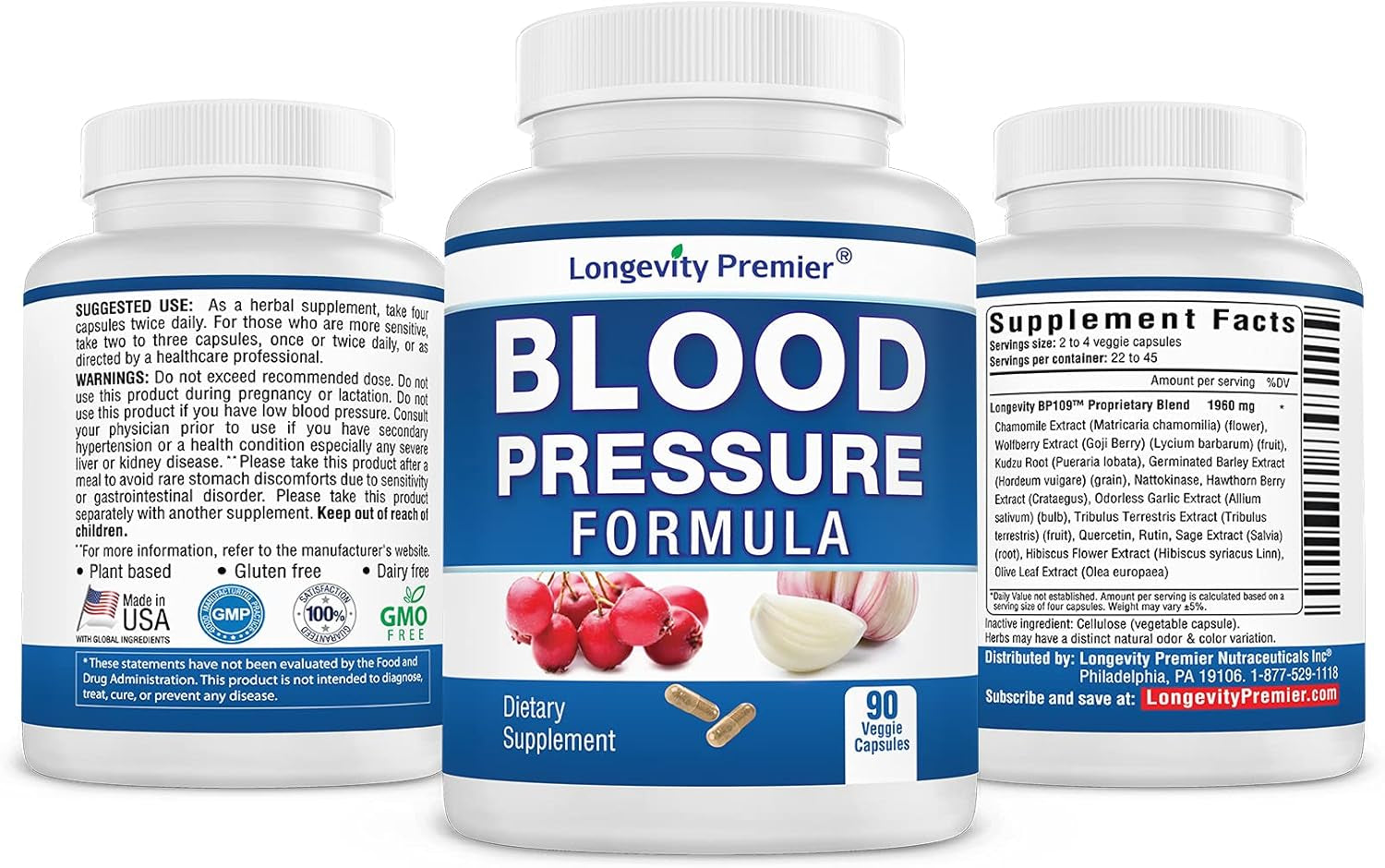 [3-Bottle Value Pack] Longevity Blood Pressure Formula - with 12+ Natural Herbs. Dietary Support Supplement