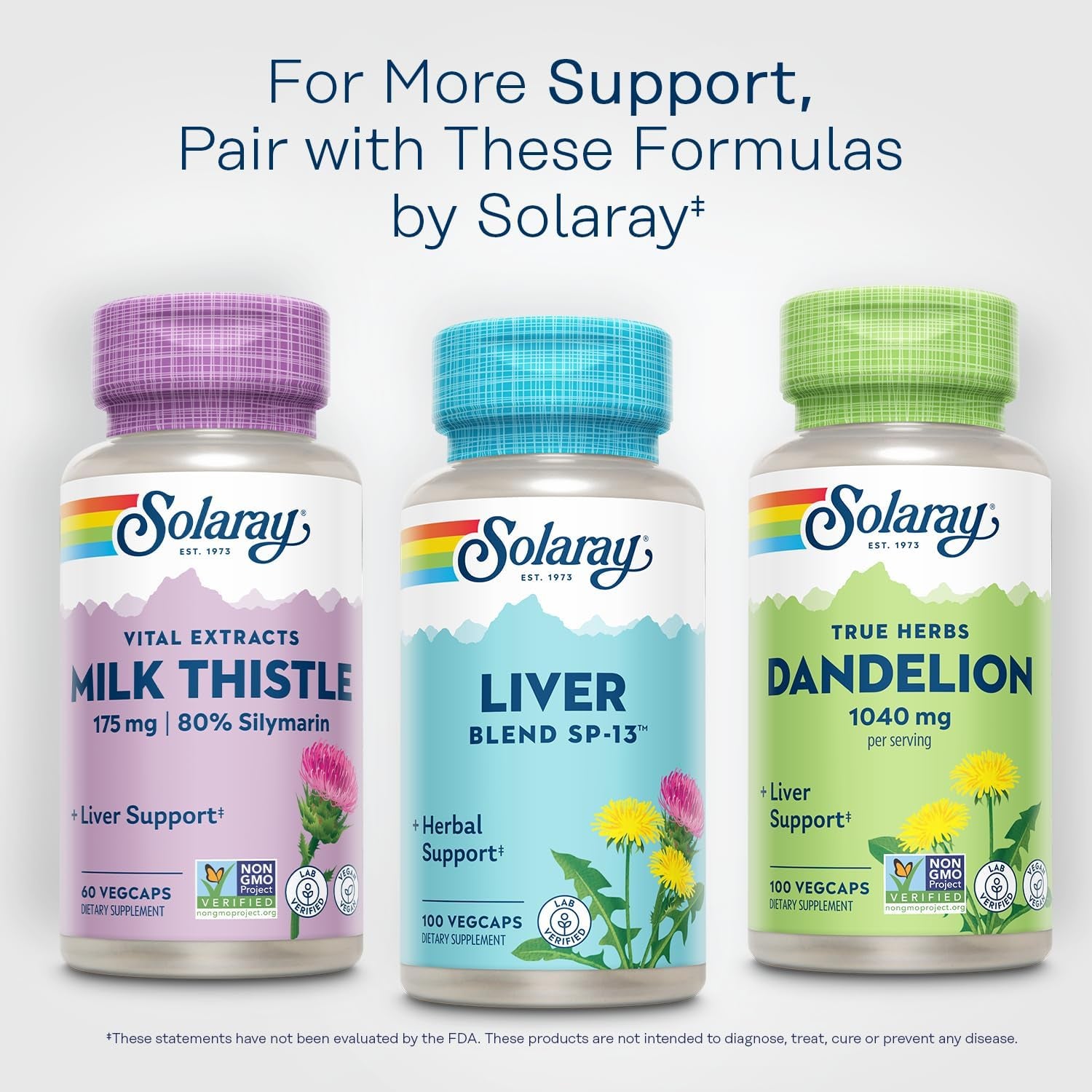 SOLARAY Liver Blend SP-13 - Traditional Herbal Support with Milk Thistle Extract, Dandelion Root, Burdock, Kelp, Peppermint and Trace Minerals - 60-Day Guarantee, 100 Servings, 100 Vegcaps