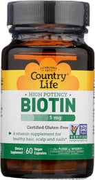 Country Life Biotin 5 Mg Super Potency Capsules, 60 Capsules