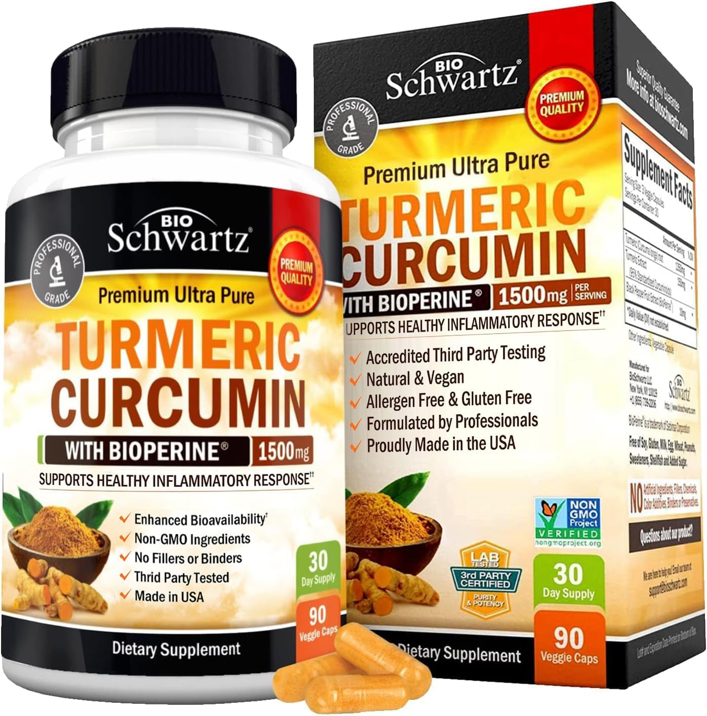 Turmeric Curcumin with Black Pepper Extract 1500Mg - High Absorption Ultra Potent Turmeric Supplement with 95% Curcuminoids and Bioperine - Non GMO Turmeric Capsules for Joint Support - 45 Capsules