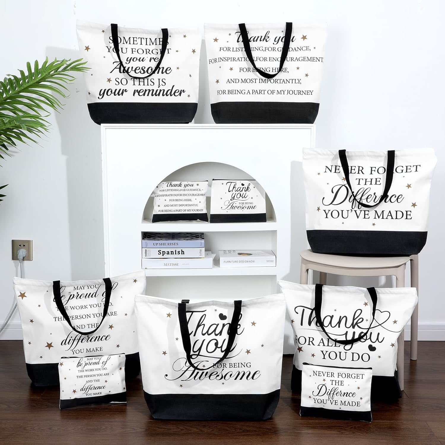 24PCS Thank You Canvas Tote Bags with Handles Zipper Employee Inspirational Makeup Bags for Employee Appreciation Gifts Women Aesthetic Canvas Bag Inspired Gift for Team Staff Teacher Coworkers Office