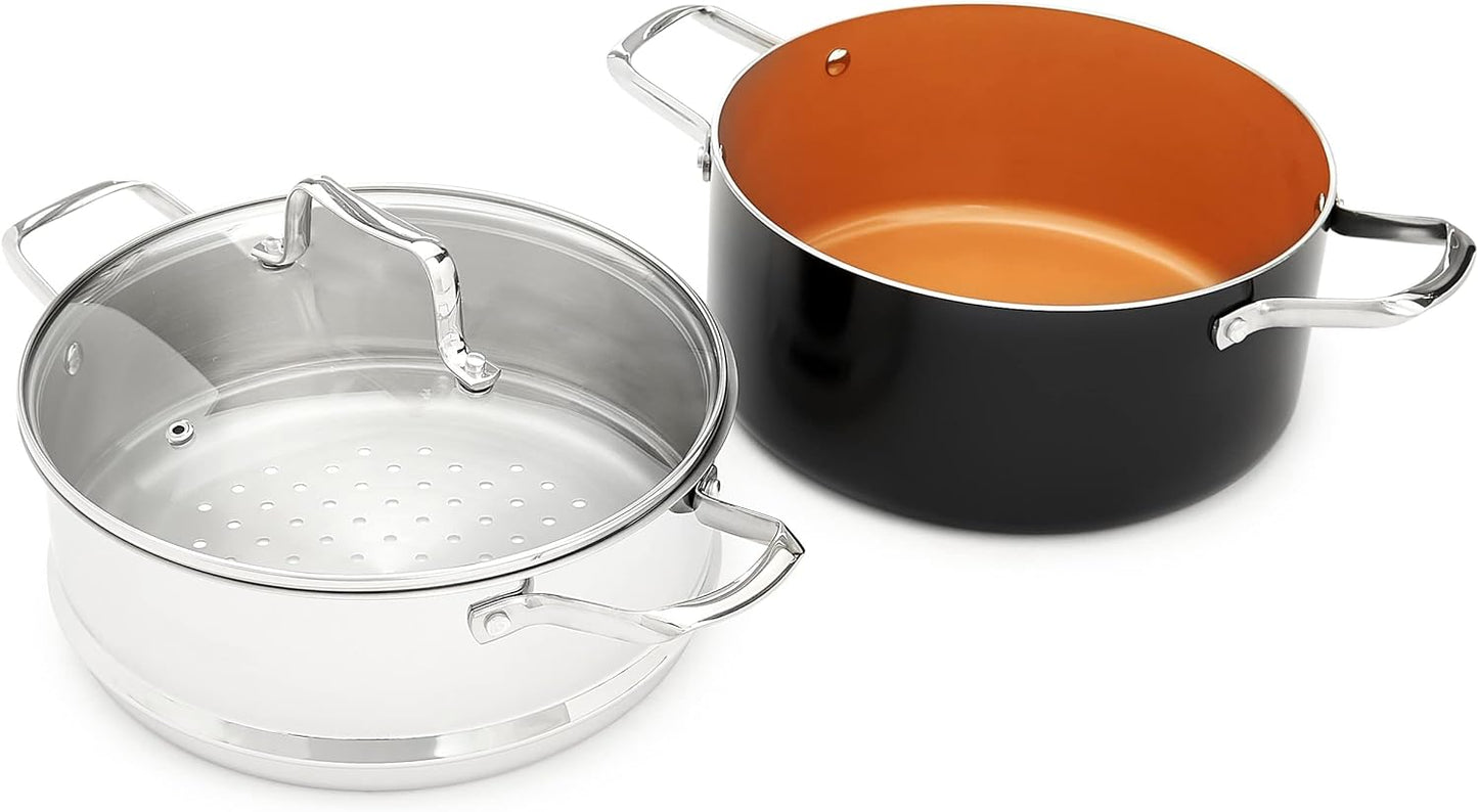 Amazon Basics Ceramic Nonstick Pots and Pans Cookware Set, 10-Piece Set- Copper Color