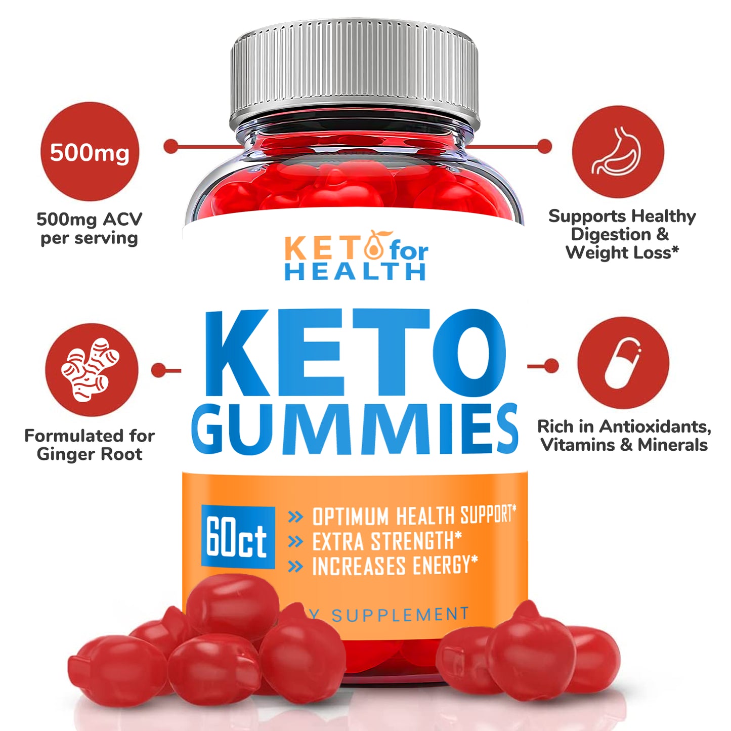 (1 Pack) Keto for Health Gummies - Keto ACV Gummies, Vegan, Weight Loss-60 Gums