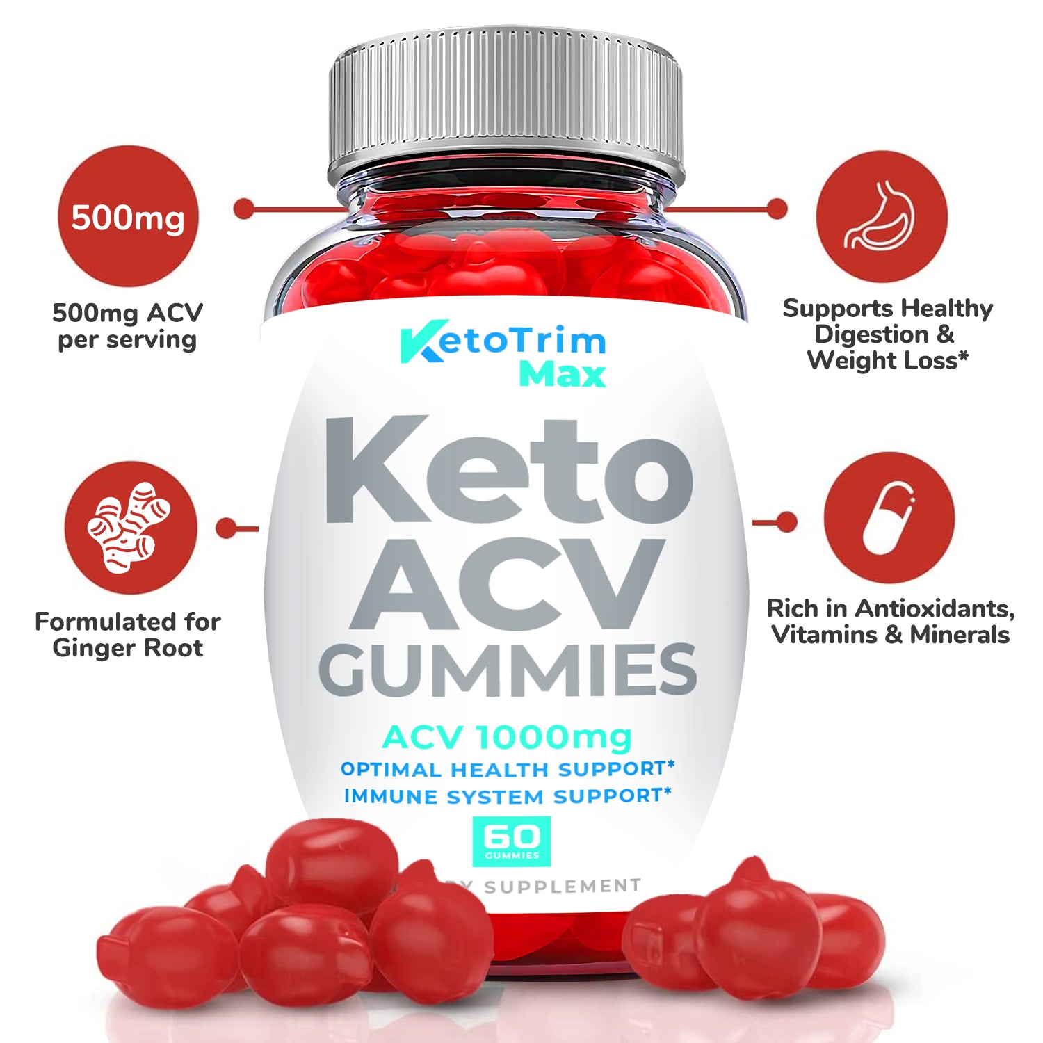 (1 Pack) Keto Trim Max Gummies - Keto Trim Max ACV Gummies, Weight Loss-60 Gums