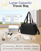Small Black Gym Duffle Bag for Women Men, Waterproof Weekender Handbag Carry on Travel Bag for Airplane, Sports Yoga Tote Bag with Dry Wet Pocket
