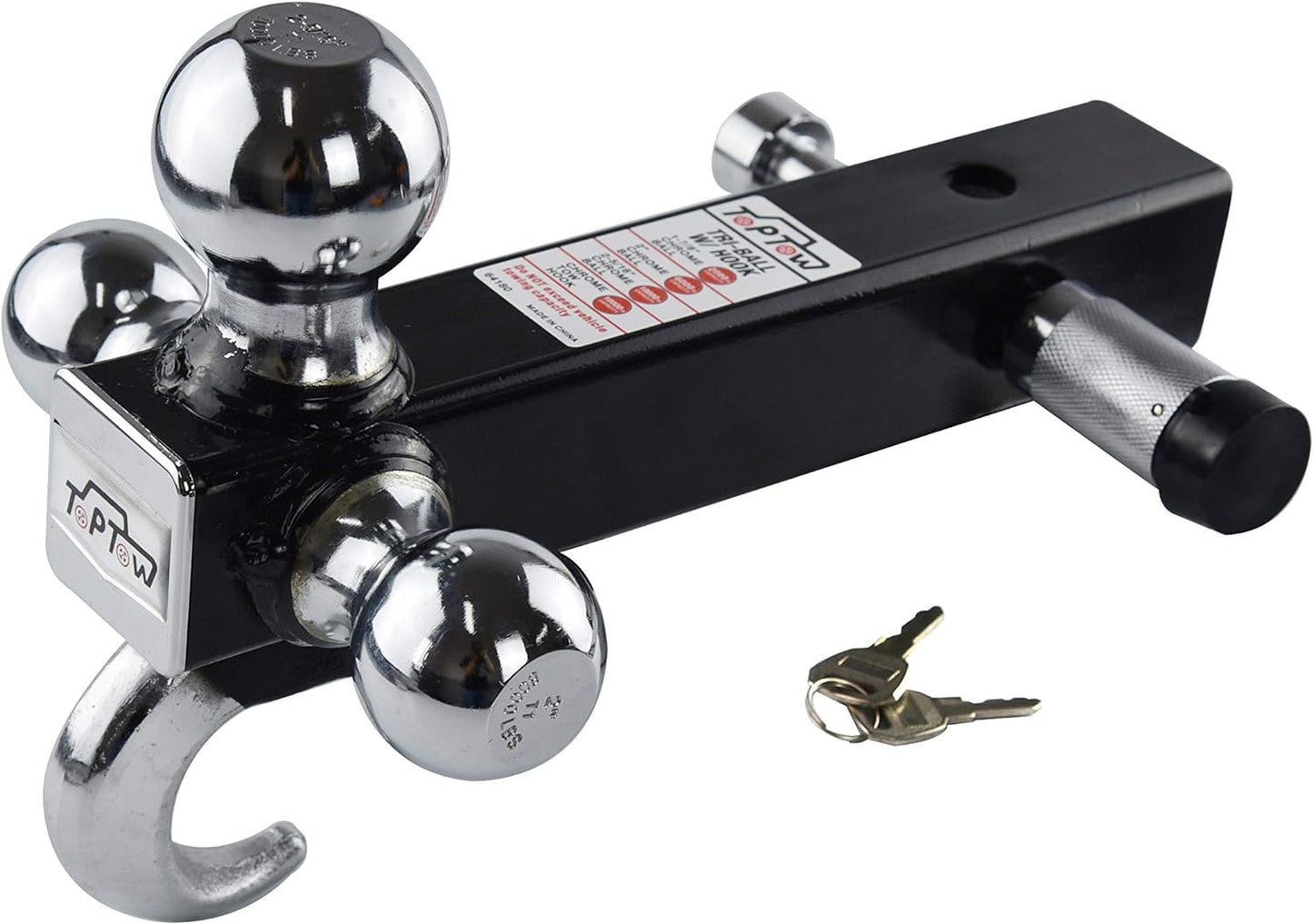 TOPTOW 64180L Trailer Receiver Hitch Triple Ball Mount with Hook, Fits for 50.8