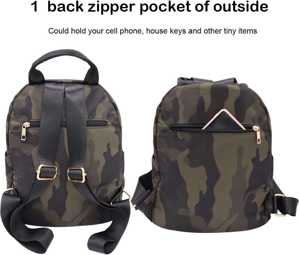 Women Nylon Medium Backpack Anti-Theft Fashion Casual Lightweight Travel Shoulder Bag Tote Bag (Camo)