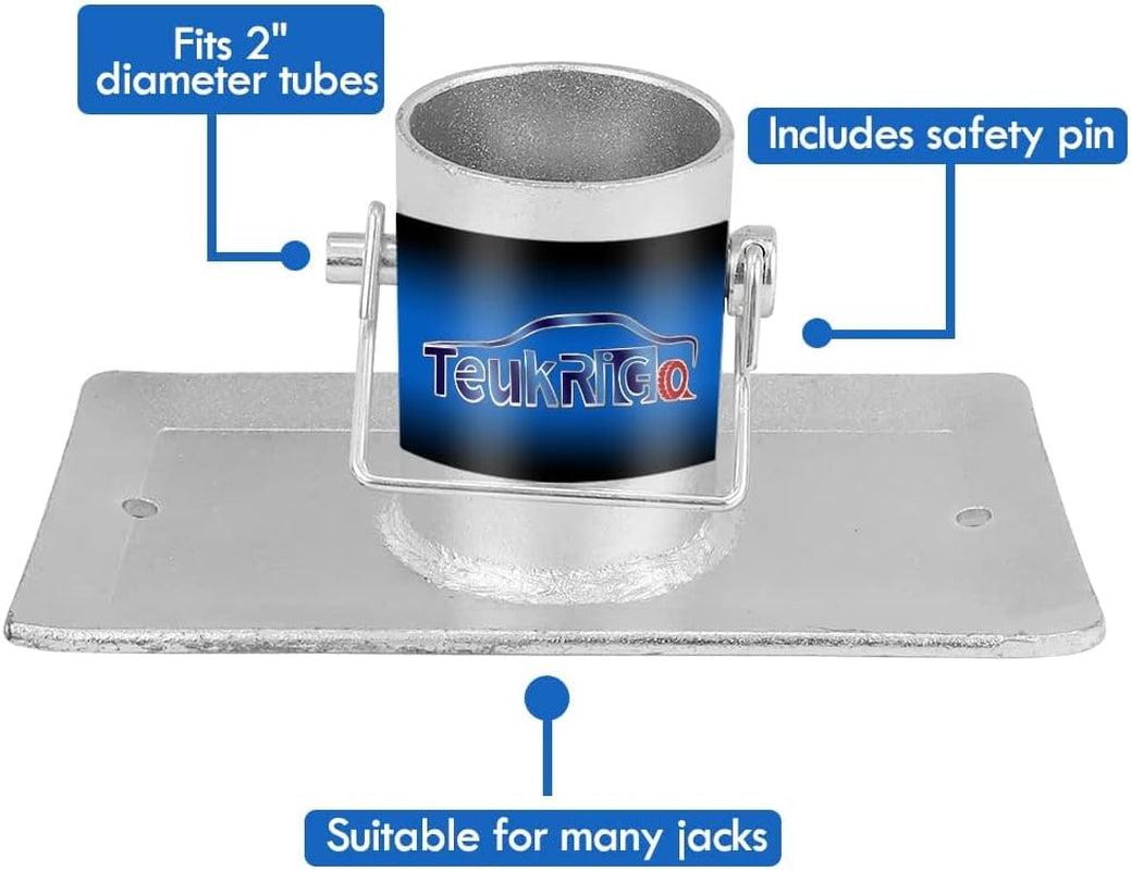 Trailer Jack Foot Plate Fits 2-Inch Diameter Tube, Supports 2,000 Lbs Capacity with Pin Base for Boat RV Camper Trailer Galvanized (3-1/4")