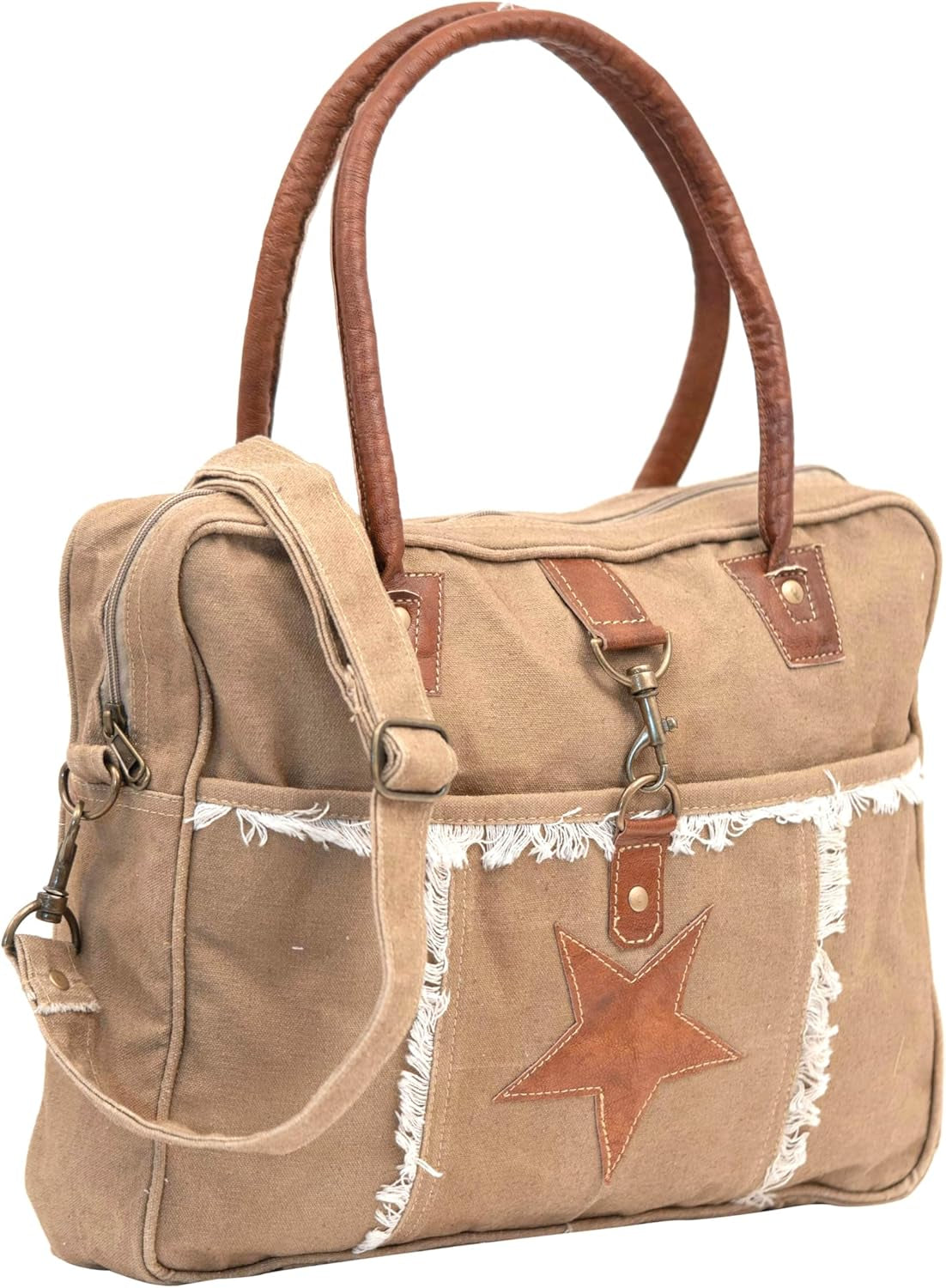 Upcycled Canvas Hand Bag and Cowhide Tote Bags for Women, Boho Bag for Women, Canvas Weekend Bags