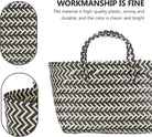 1Pc Urban Handwoven Striped Bag for Women Large Capacity Casual Tote Fashionable Plastic Shopping Bag Lightweight Woven Design for Daily Use
