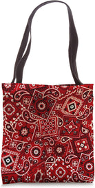 Aesthetic Art Design Red Western Ornate Bandana Pattern Tote Bag