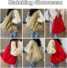 Women'S Solid Color Textured Draped Tote Bag Big Capacity Minimalist Versatile Shoulder Bag
