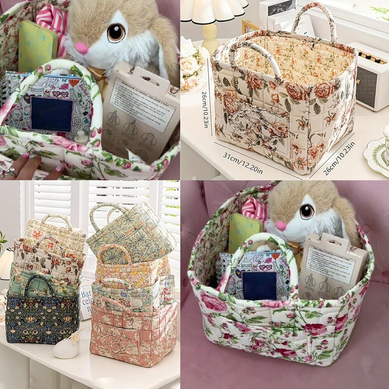 Boho Fabric Storage Basket, Square-Shaped Tote Bag with Compartments, Waterproof Beach and Travel Essentials Quilted Nurse Travel Bag for Women, Perfect for Shopping/Travel/Bedroom (#7)