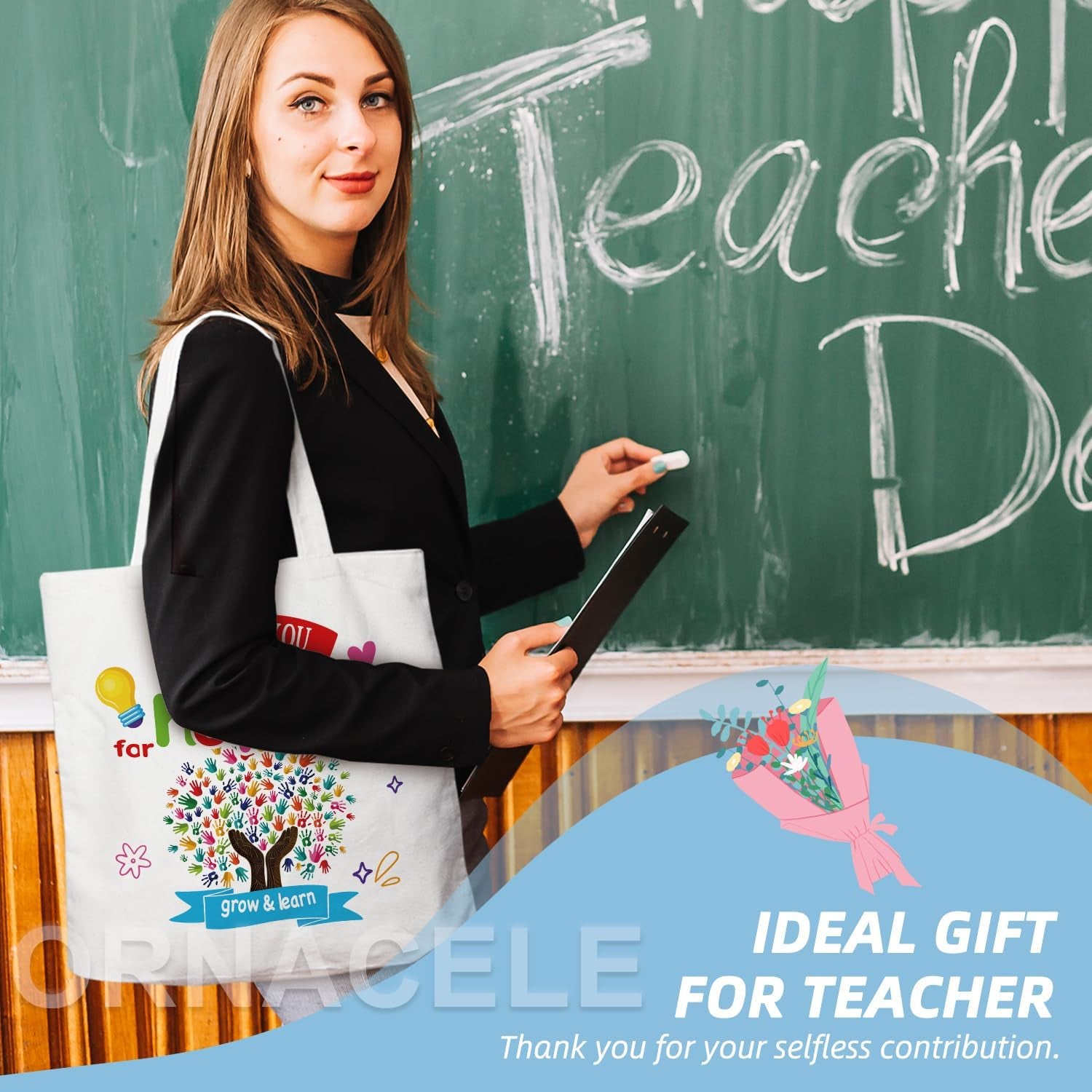 10PCS Teacher Appreciation Basket Bags, Canvas Tote Bags for Students Carrying Thank You Teacher Gift Container with Handle