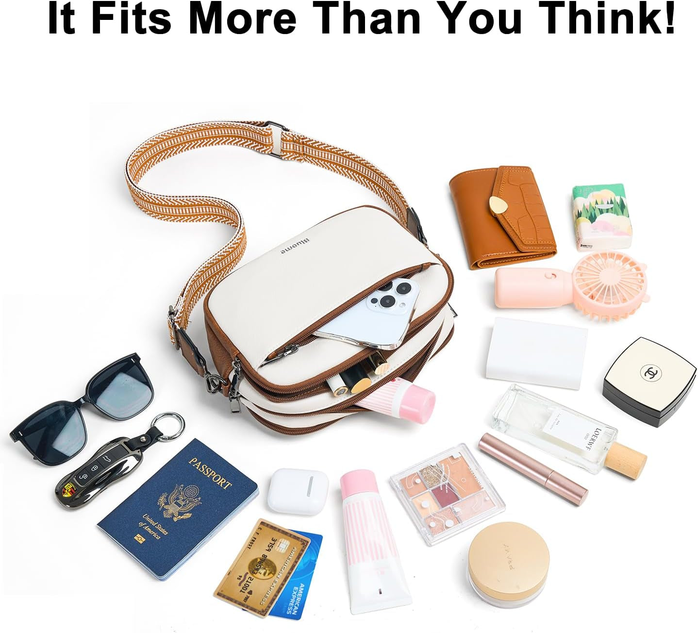 Bluome 4 Zips Crossbody Bags Purses Handbags for Women Small Pu Leather Shoulder Cross Body Travel Bag for Woman Guitar Strap