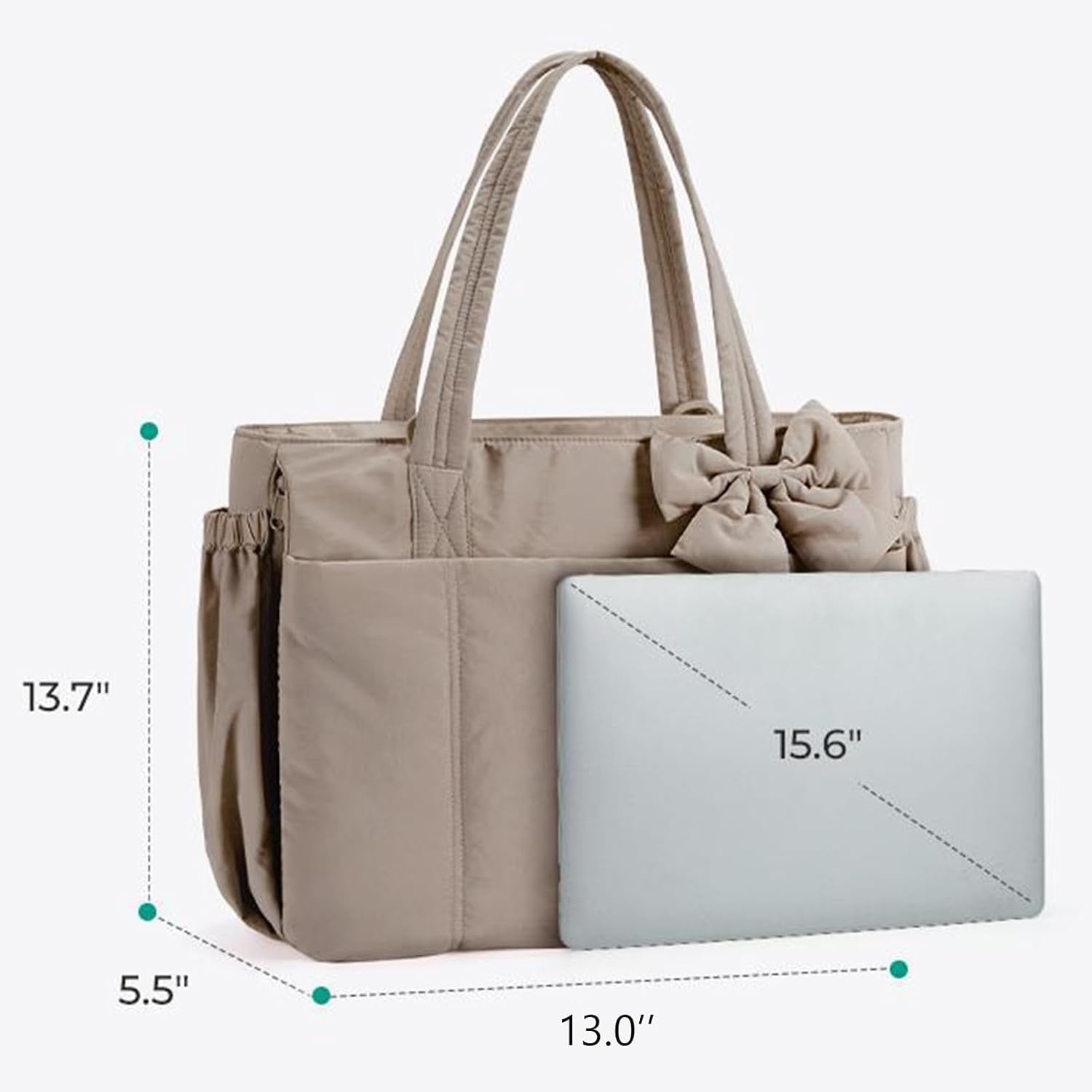 Crush Bow Tote Bag for Women, Lightweight Puffy Quilted Bow Handbag Shoulder Bag with Compartments for Daily, Work,Travel