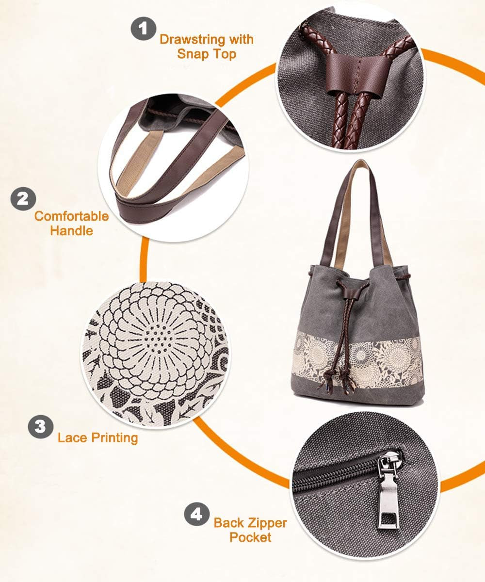 Women Printing Canvas Shoulder Bag Casual Handbags Purse Retro Tote