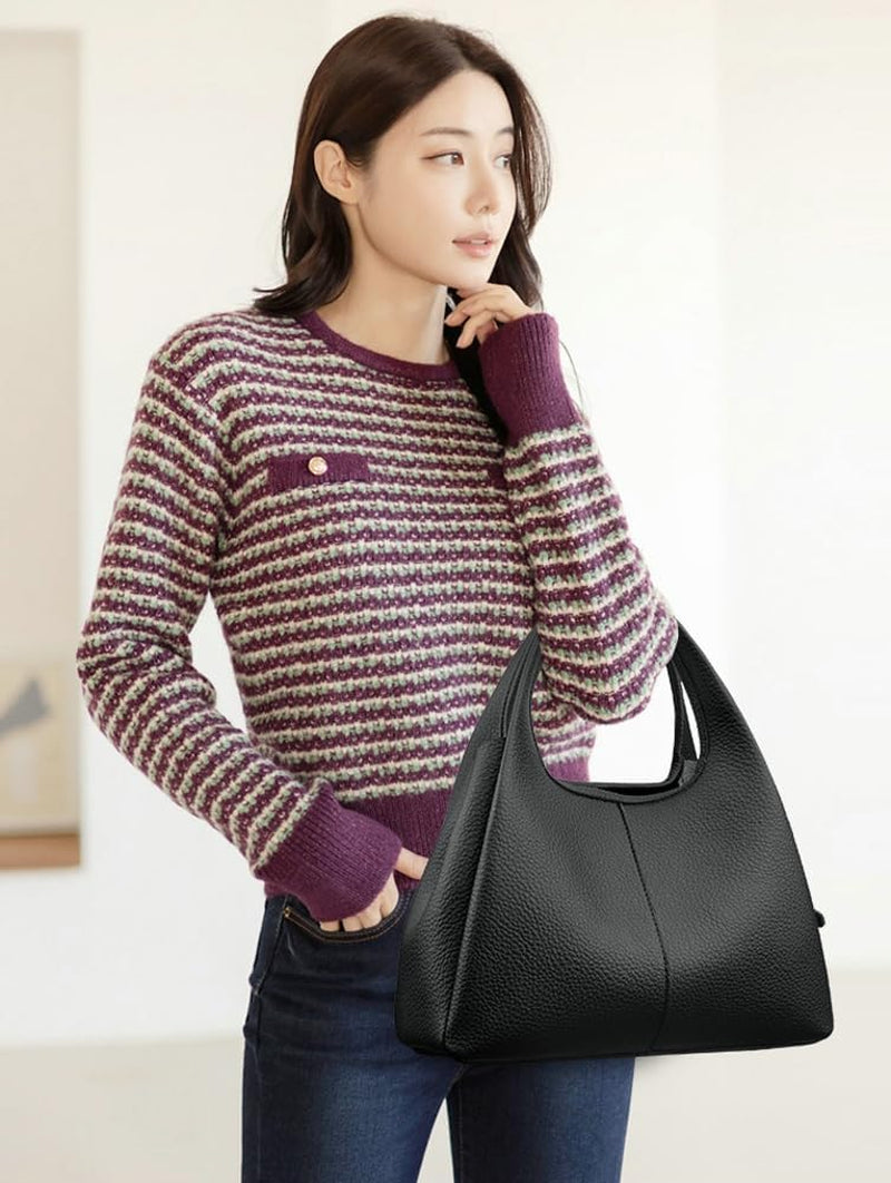 Women'S Handbag Shoulder Bag Lychee Top Handle Purse with Detachable Leather Tote Strap 2025