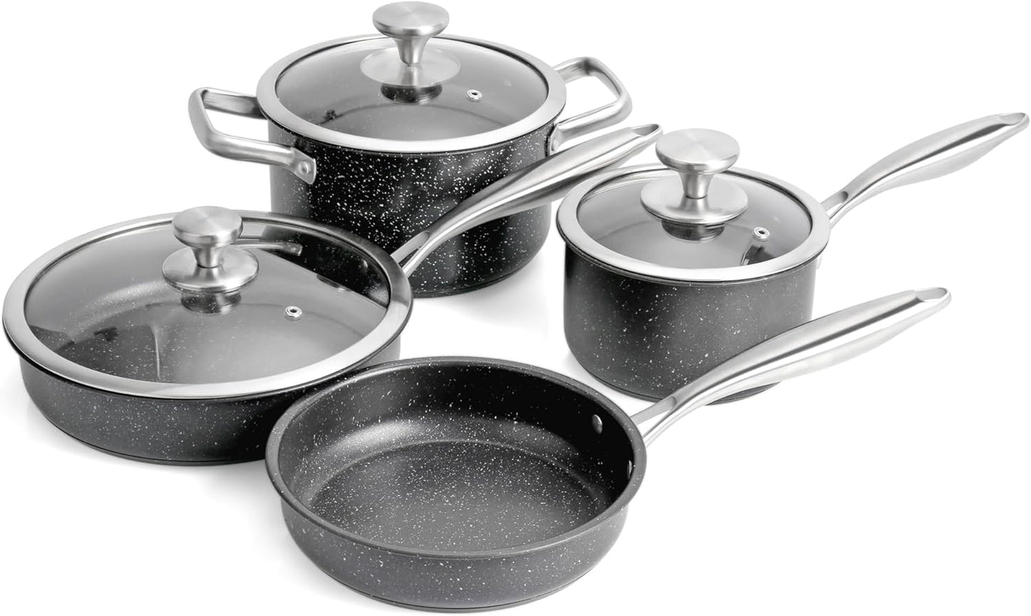 Vvwgkpk Stainless Steel Pots and Pans Sets, Nonstick Kitchen Cookware Set, 7 Pcs Cooking Pots and Pans Set W/Frying Pans & Saucepans with PFOS&PFOA Free, Dishwasher Safe