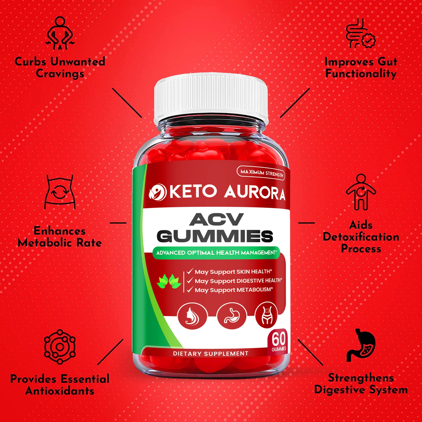 (1 Pack) Keto Aurora Gummies - Keto Aurora ACV Keto Gummies, Weight Loss-60 Gums