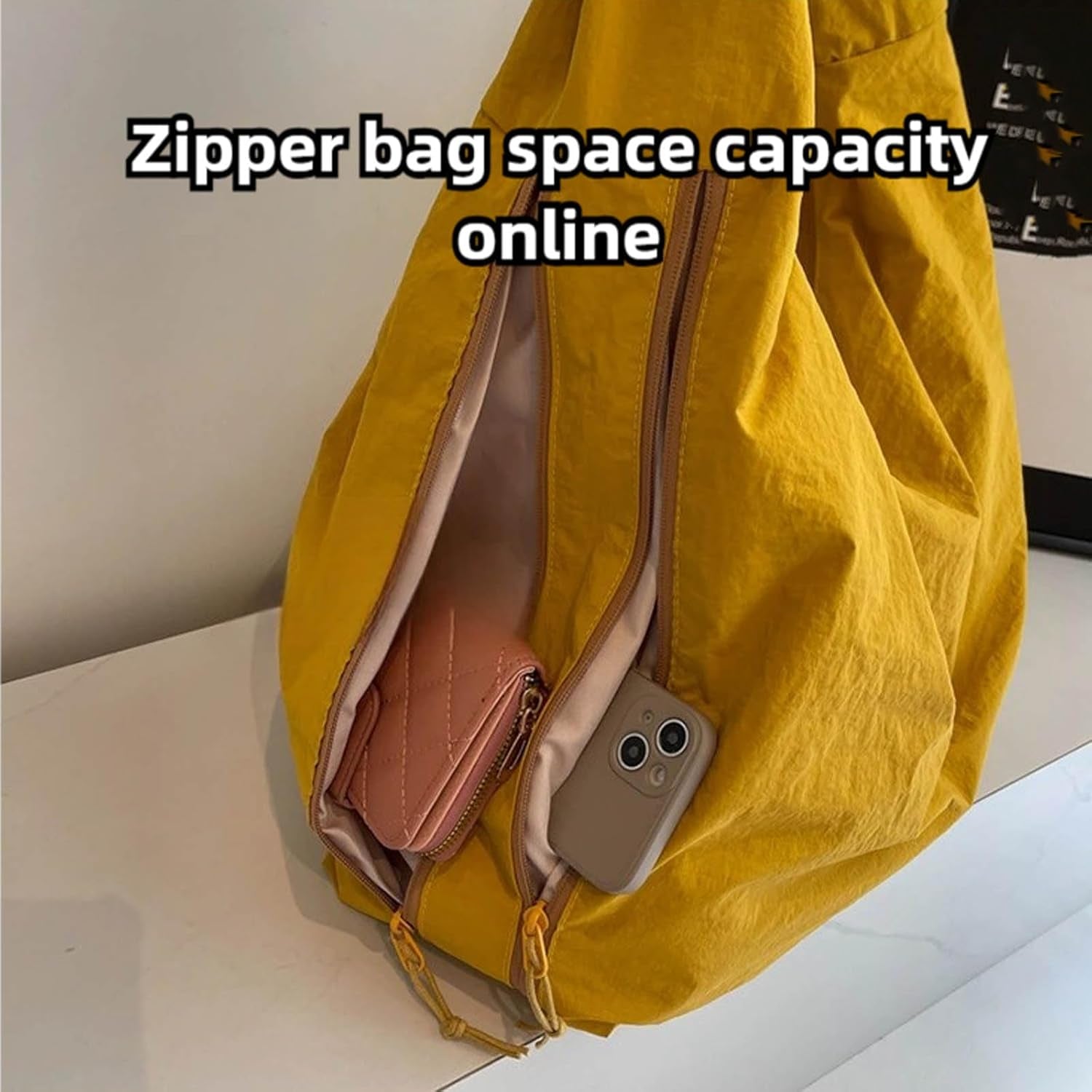 Women'S Solid Color Textured Draped Tote Bag Big Capacity Minimalist Versatile Shoulder Bag