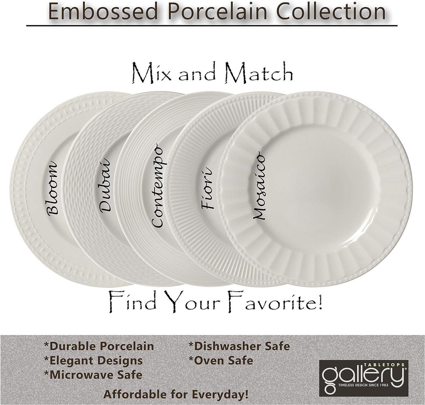 Tabletops Gallery 12 Piece Embossed White Porcelain round Dinnerware - Bloom Di