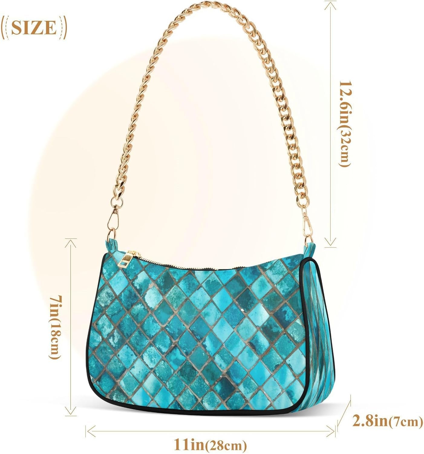 Shoulder Bags for Women Turquoise Blue Hobo Tote Handbag Small Clutch Purse with Zipper Closure