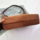 Suede Leather Hobo Bags for Women- Slouchy Tote Bag Brown Suede Fall Bag Hobo Shoulder Purse with Zipper