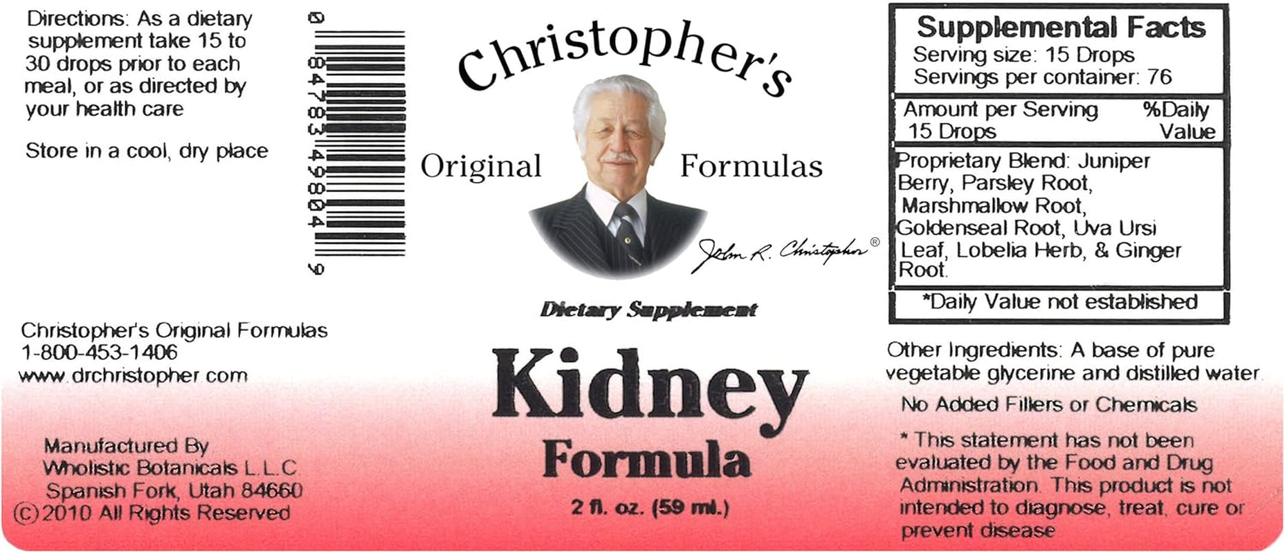 Christopher'S Original Formulas Kidney Extract, Herbal Support with Ginger Root, Goldenseal & Juniper Berry, 2 Oz Liquid