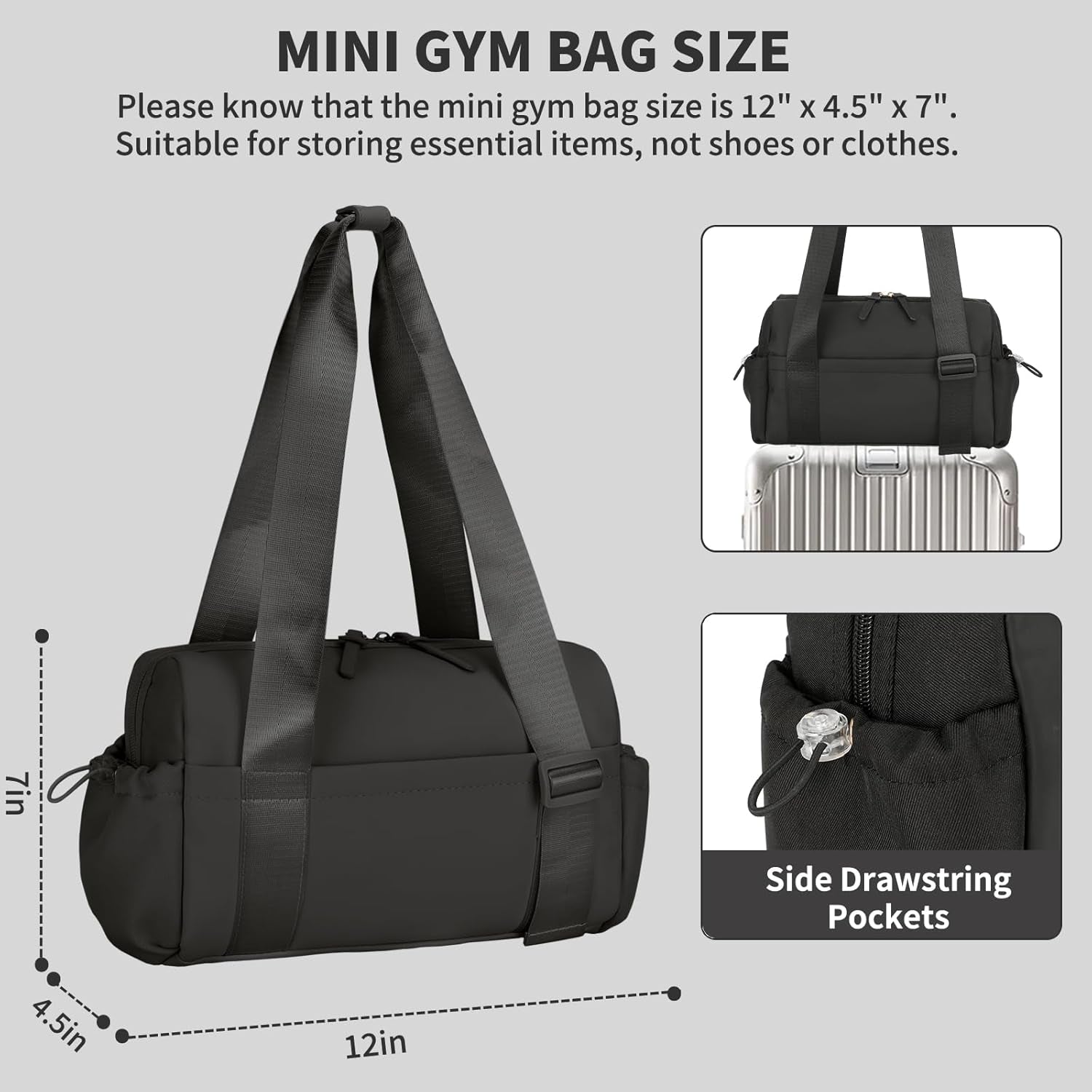 Urbanstand Mini Gym Bag for Women, 12 Inch Small Duffle Bag with Wet Compartment, Cute Gym Tote Bag for Girls Weekender Yoga Workout Work Dance, Black