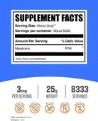 Bulksupplements.Com Melatonin Powder - Pure Melatonin, Sleep Aid for Adults - Vegan & Gluten Free, 3Mg per Serving, 25G (0.88 Oz) (Pack of 1)