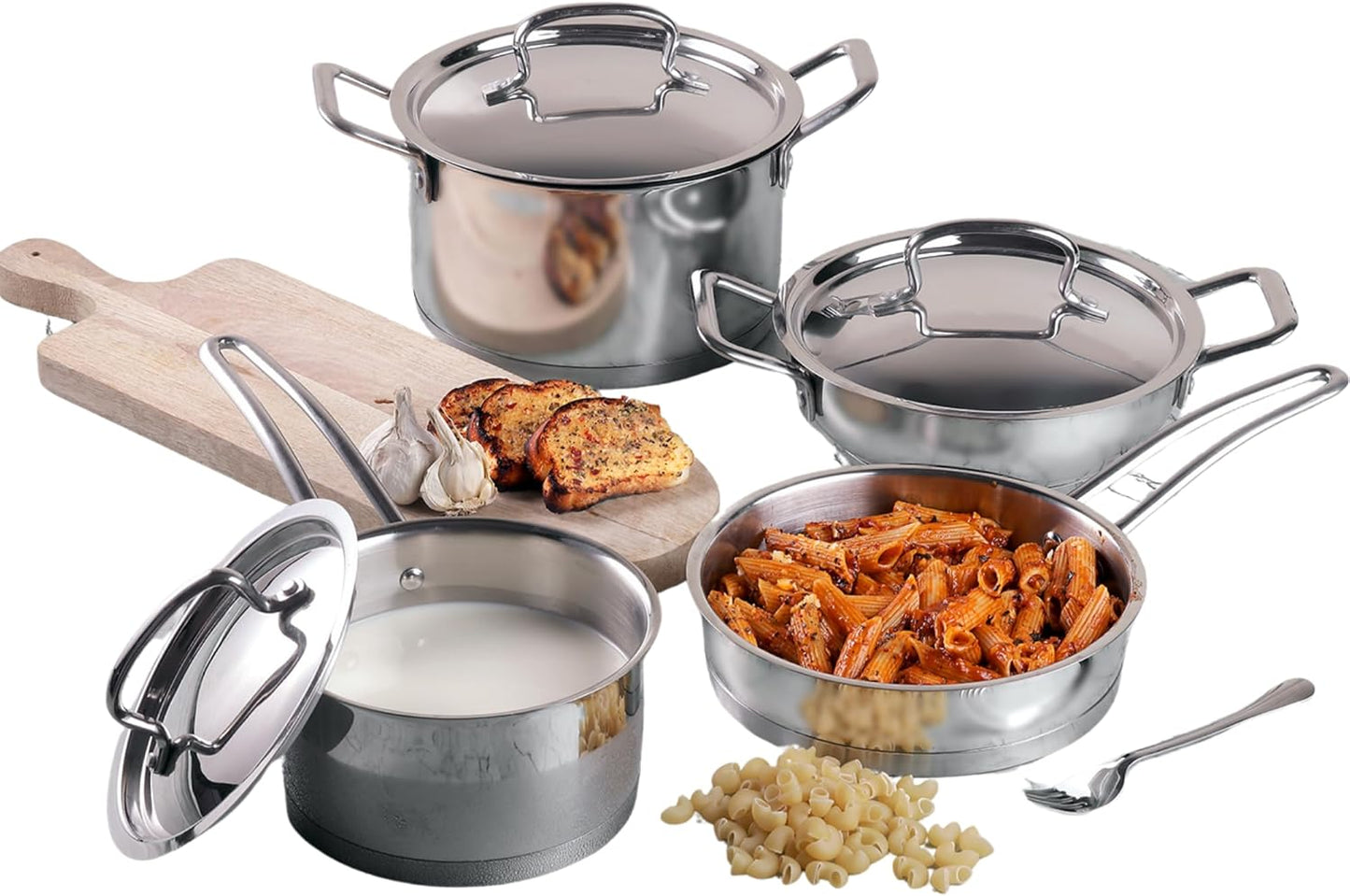 Vinod Classic Deluxe 4 Pcs Stainless Steel Cookware Combo Set Of/Saucepan, Sauc