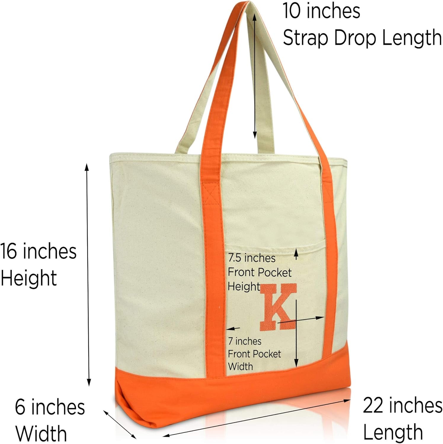 DALIX Initial Tote Bag Personalized Monogram Orange Zippered Top Letter - K