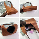 Suede Tote Bag Women Fall Winter Vintage Casual Handbag PU Strap Zip Slip Pocket Matte Shoulder Bag