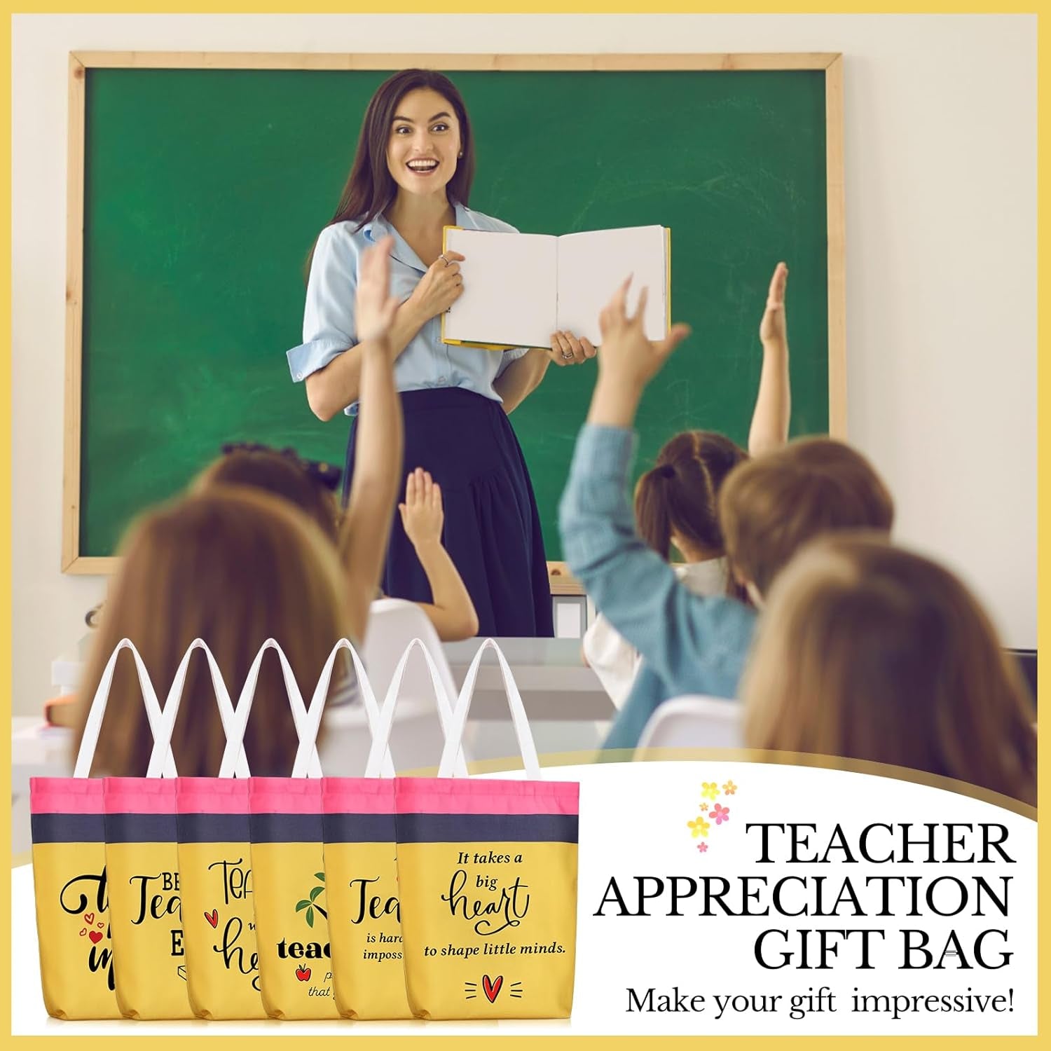 6 Pcs Employee Appreciation Gifts Teacher Appreciation Canvas Tote Bag Bulk Travel Cosmetic Bags Portable Makeup Zipper Pouch and Canvas Tote Bag Reusable Gift for Nurses Employee