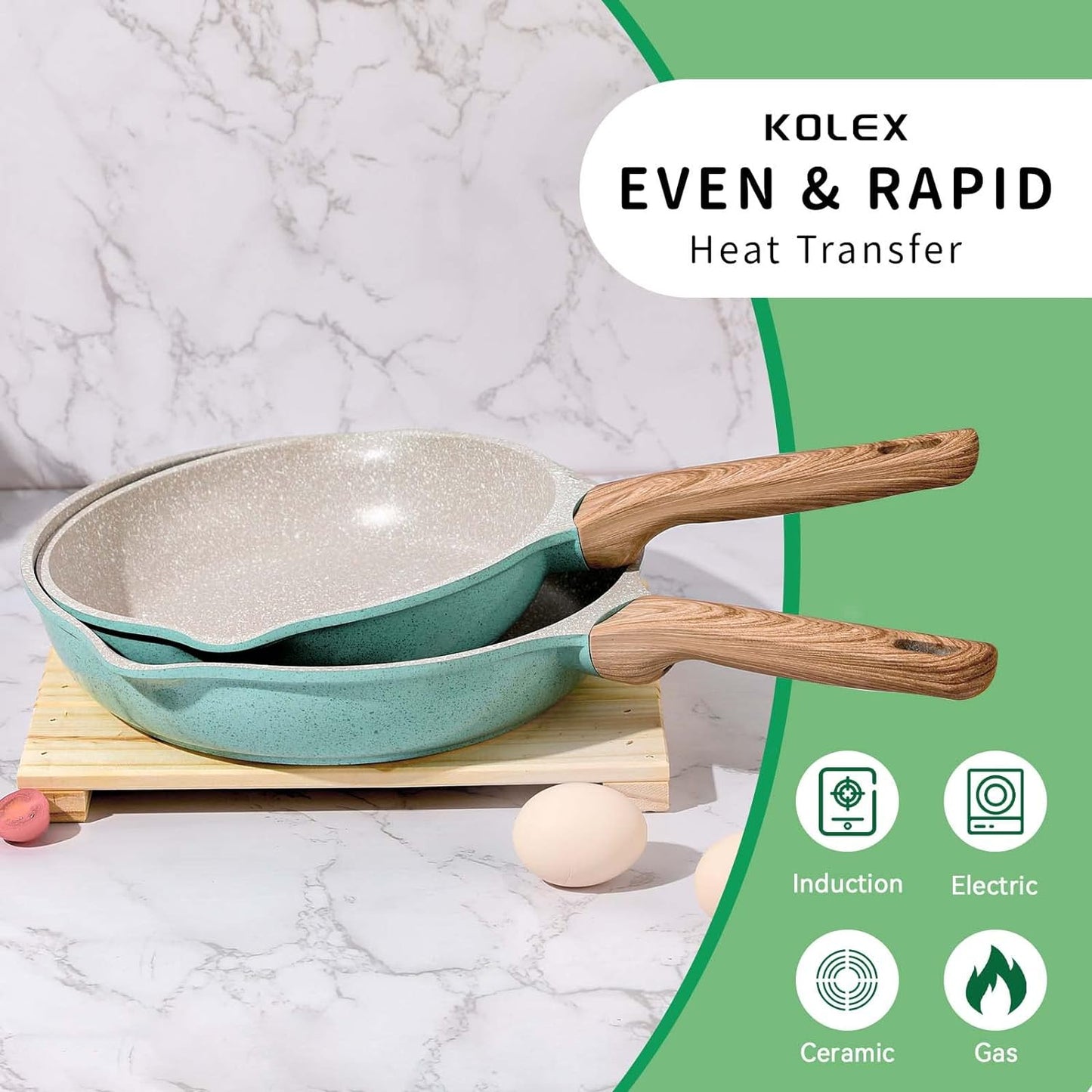 KOLEX Nonstick Cookware Sets,12-Piece Kitchenware Pots and Pans Set Granite Coating,Includes Frying Pans,Deep Frying Pans,Stockpots and Cooking Tools,Suitable for All Stove,100% PFOA Free,Turquoise.