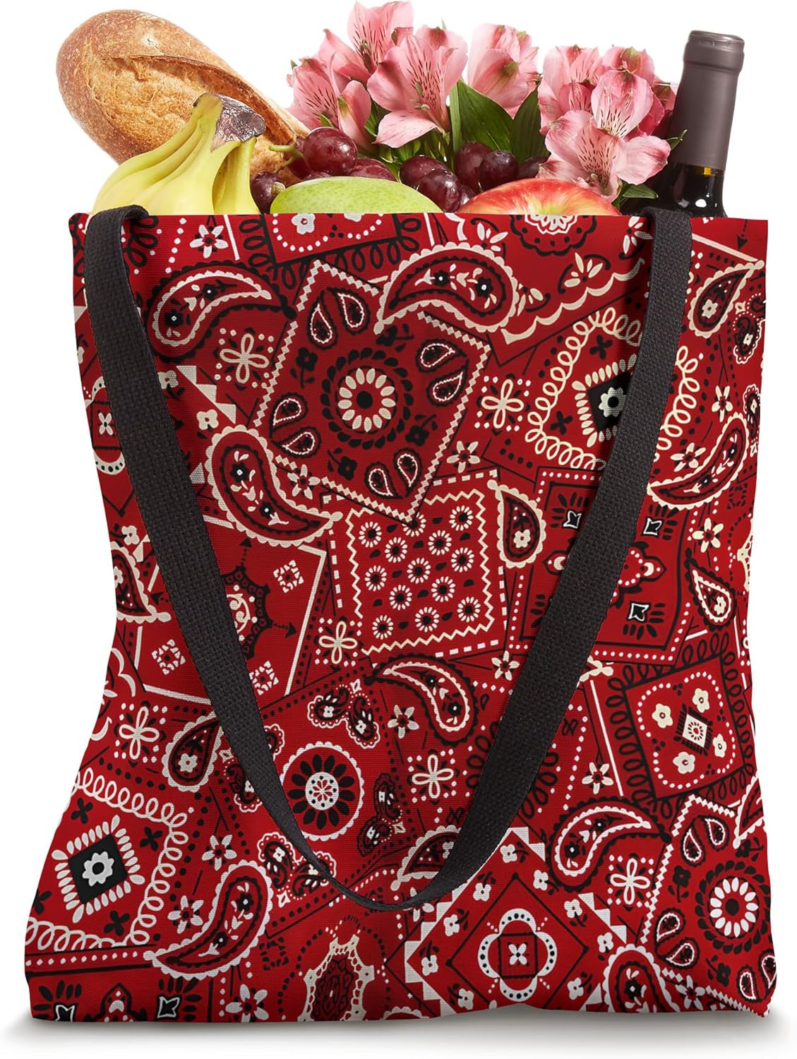 Aesthetic Art Design Red Western Ornate Bandana Pattern Tote Bag
