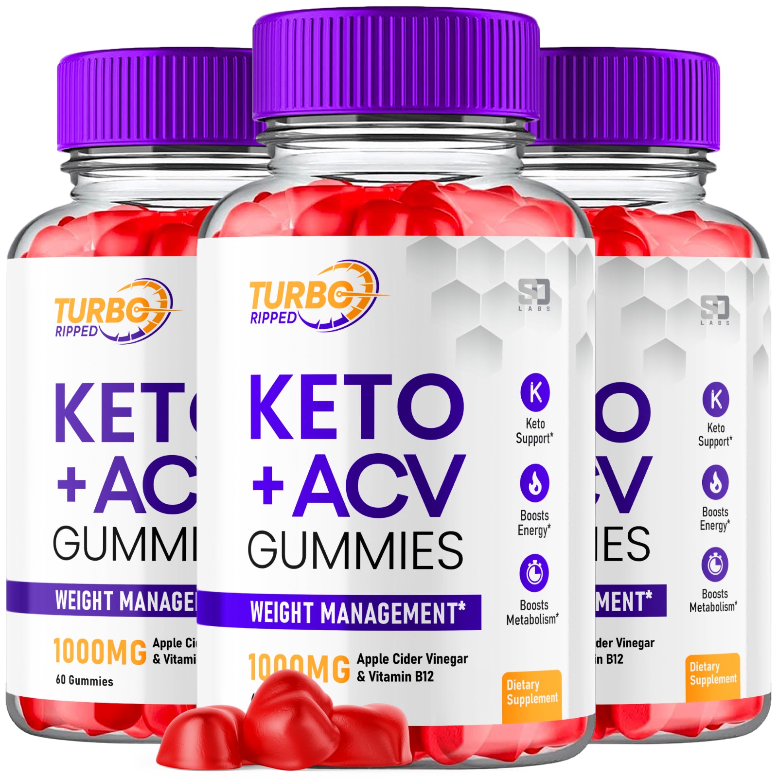 Turbo Ripped Keto ACV Gummies Supports Weight Management & Energy (3 Pack)