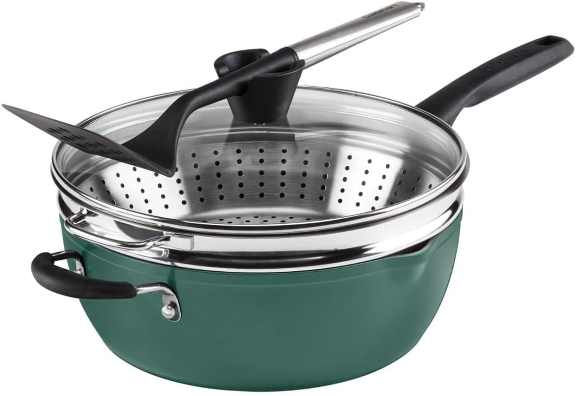 Cuisinart Preferred Pan 4-Pc Set - Sensible Sage Green (4.5 Qt. Multi-Purpose Pan W/Cover, Steamer, Slotted Turner)