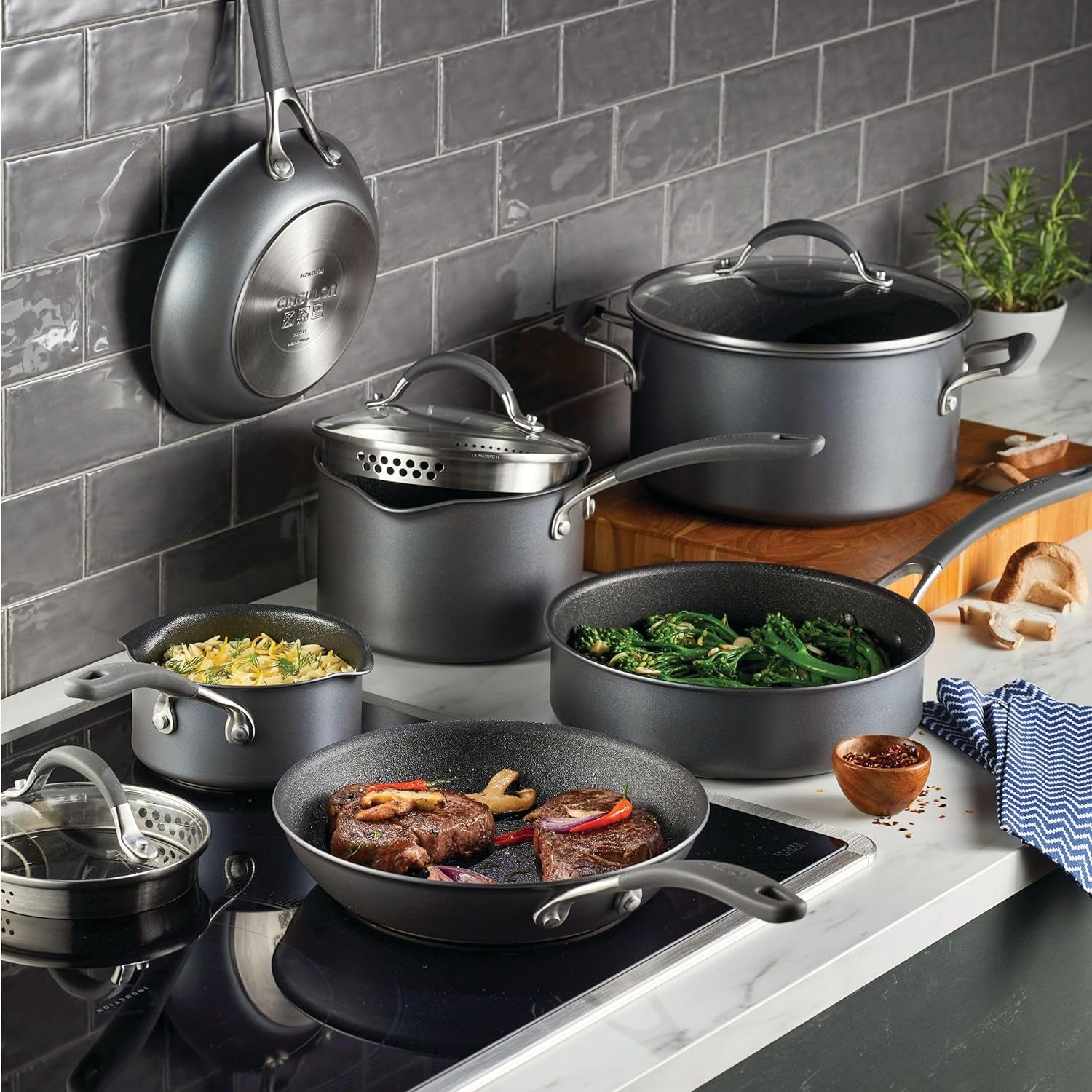 Circulon A1 Series with Scratchdefense Technology Nonstick Induction Cookware/Pots and Pans Set, 9 Piece, Graphite