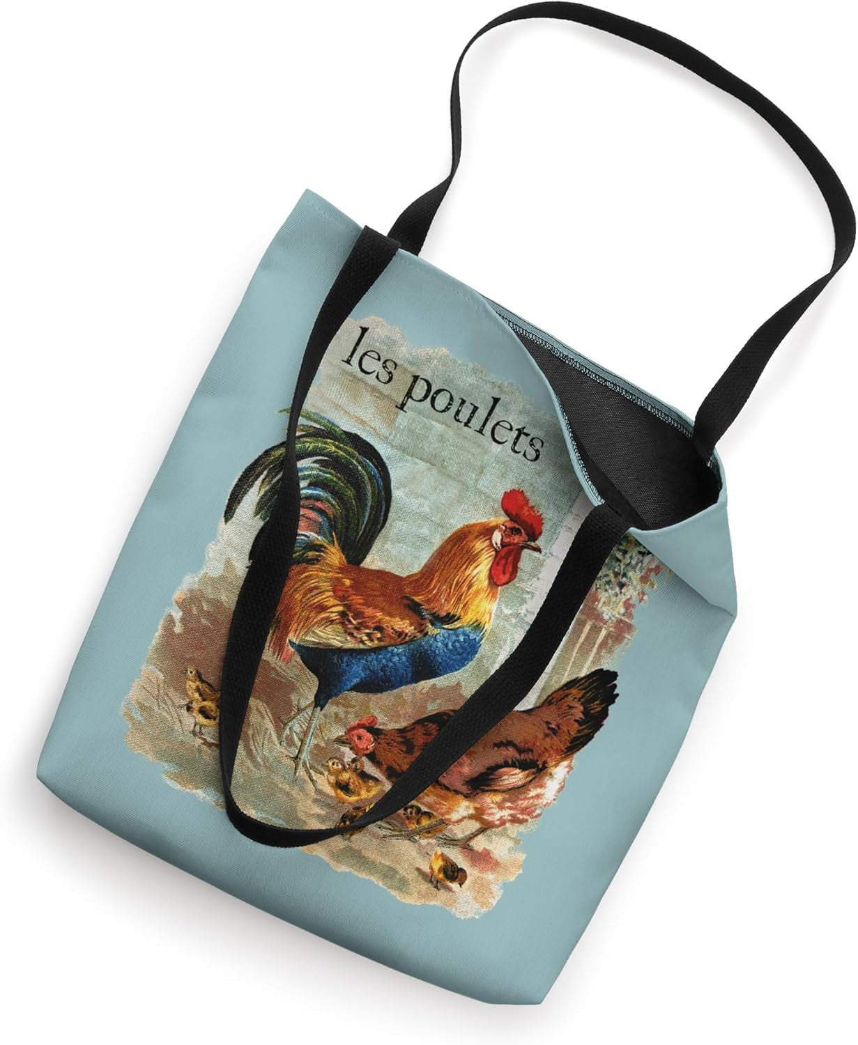 Vintage Chickens Rooster Art Les Poulets French Language Tote Bag
