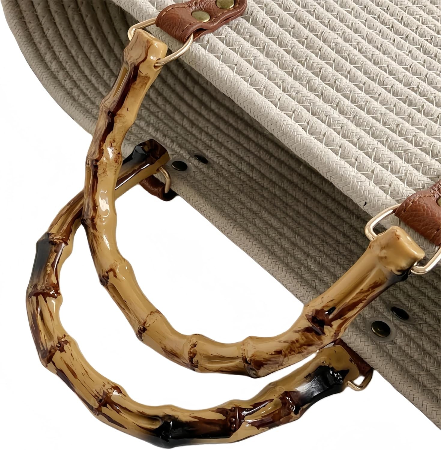 Women'S Tote Bag with Bamboo-Inspired Resin Handles Large Straw Tote Bag Woven Handbag Shoulder Bag for Vacation