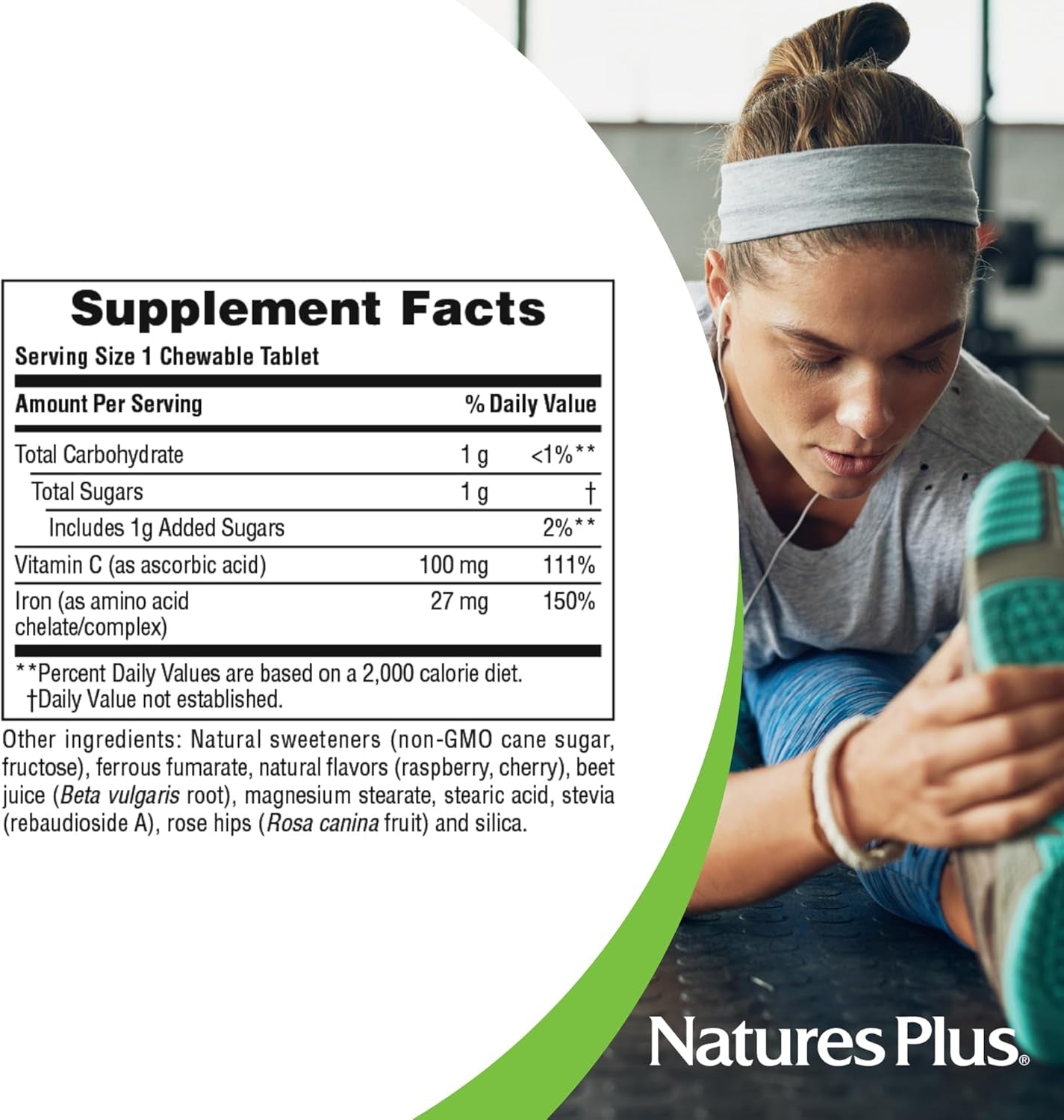 Naturesplus Chewable Iron - 27 Mg , 90 Chewable Tablets - High Potency Supplement with Vitamin C & Herbs , Promotes Healthy Blood , Natural Energy - Vegetarian , Gluten-Free - 90 Servings